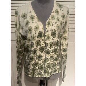 Sara Spencer Tan/Green Floral Cottagecore Cardigan Wool & Angora Blend Size Xl